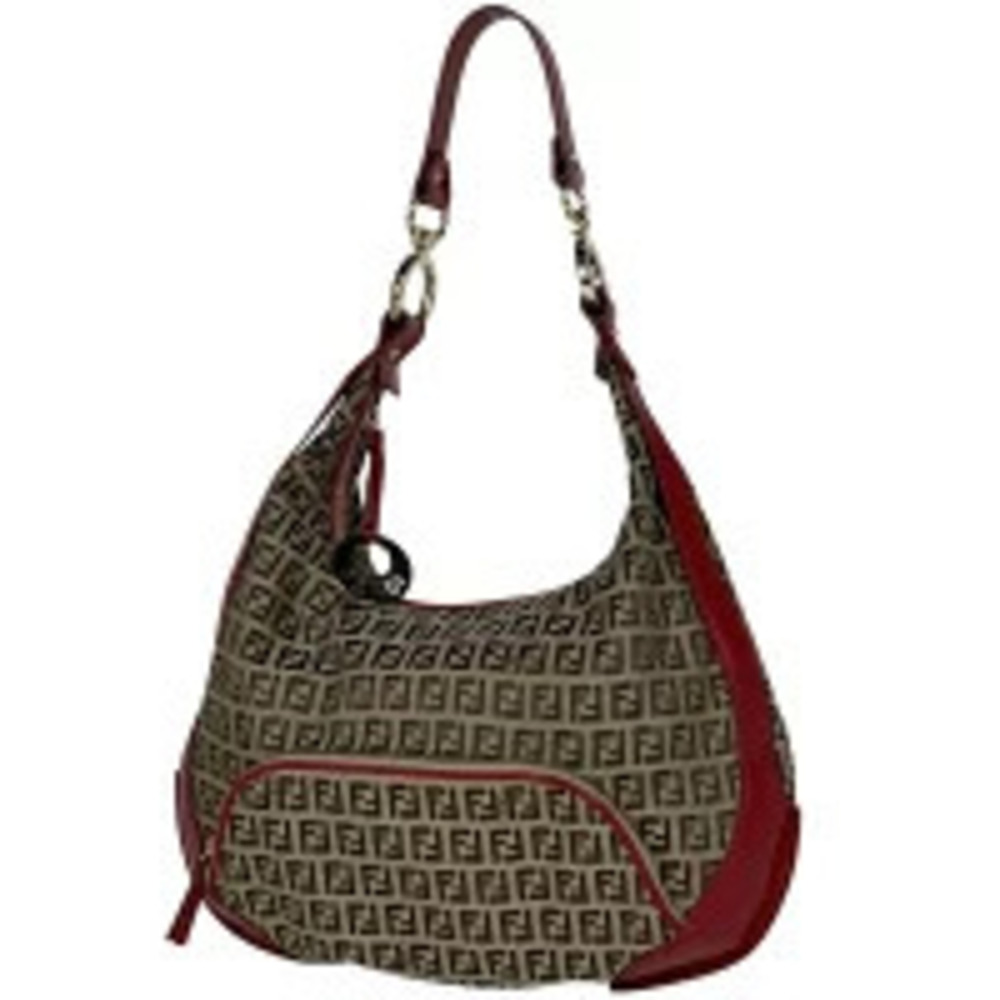 Fendi Zucchino Shoulder Bag Hobo Canvas Beige Red